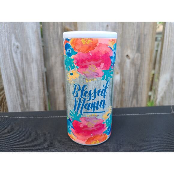 Blessed Mama Floral Skinny Can Cooler / Hard Surface Slim Can Holder - Picture 1 of 8